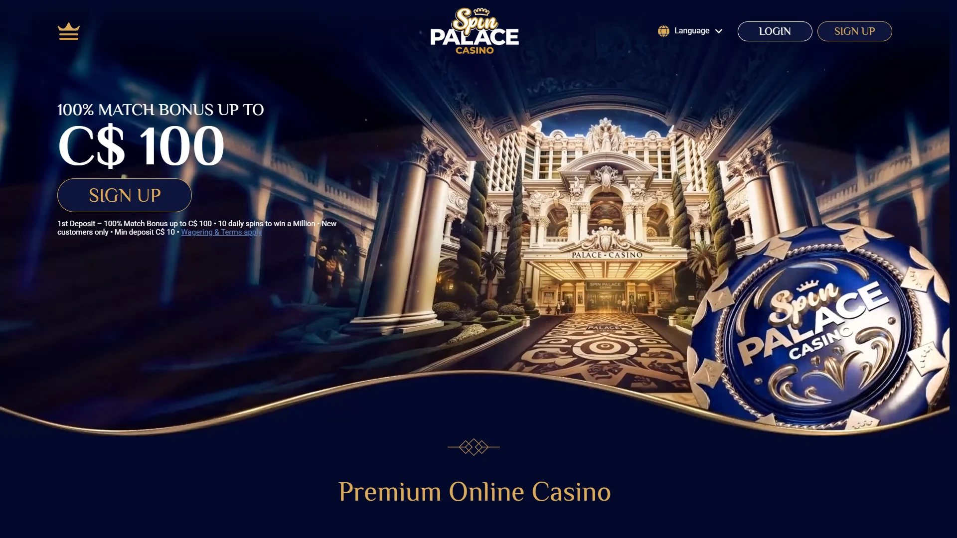 Spin Palace game lobby