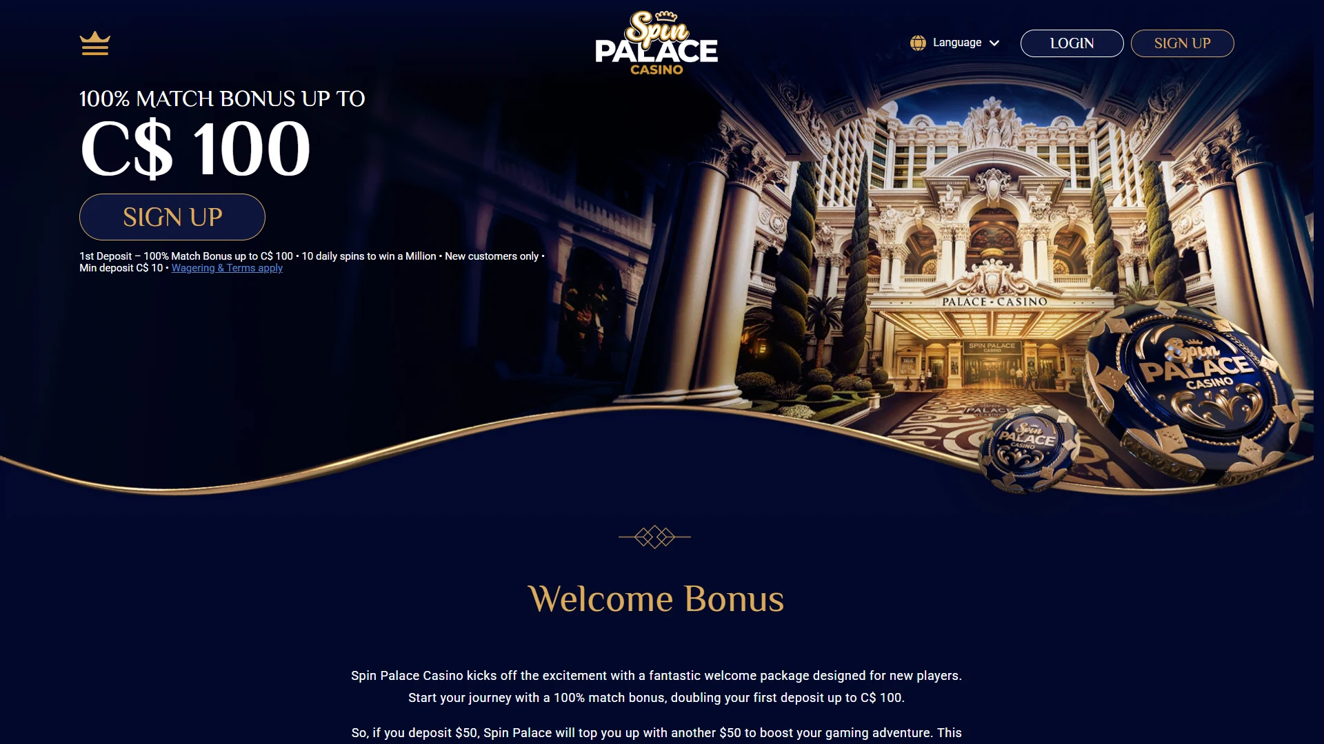 Spin Palace promotions page
